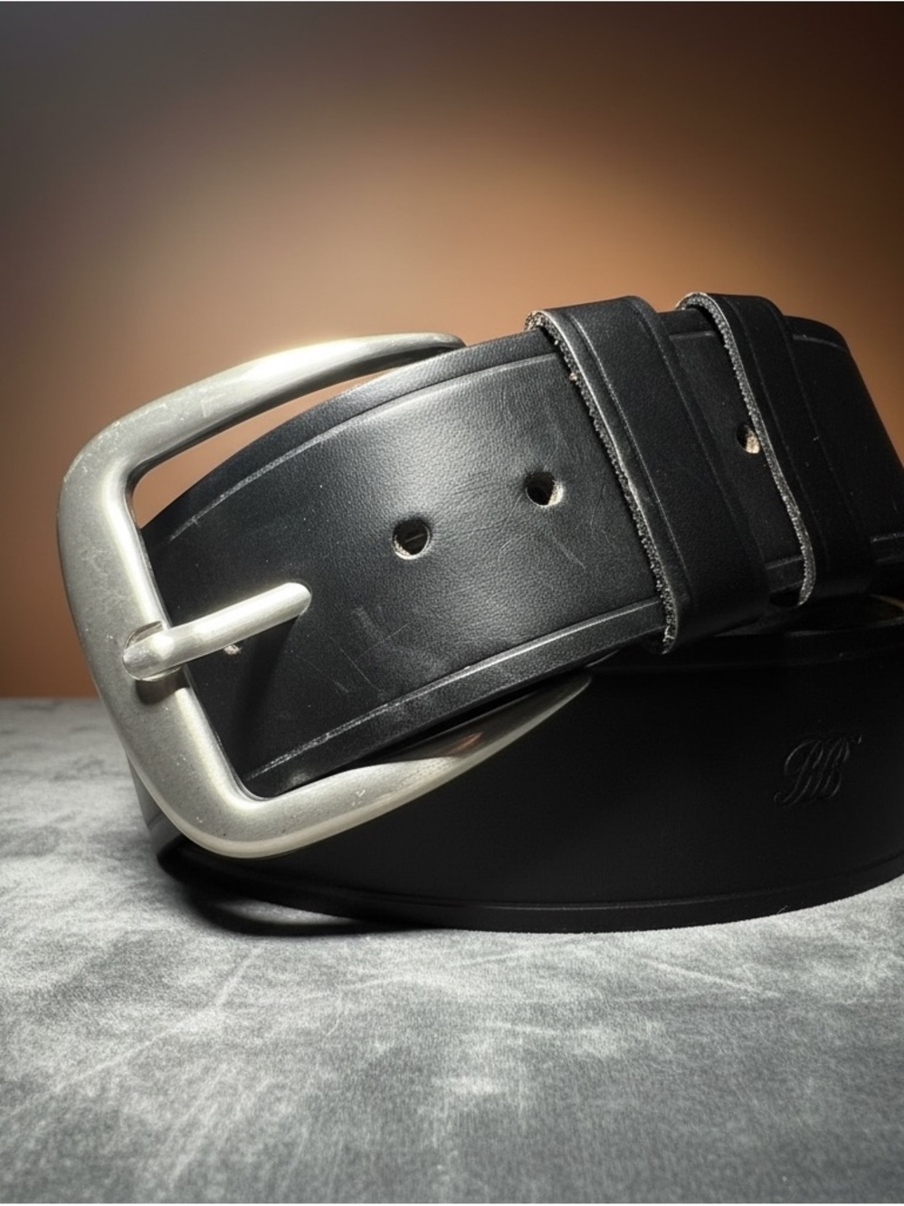 Super Chunky Black Leather Belt with Silver Buckle